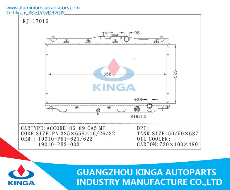 Honda Custom Auto Radiator ACCORD'86-89 CA5 OEM 19010-PH1-621 / 622 19010-PH2-003