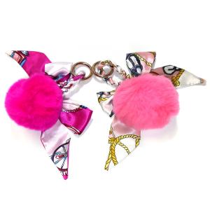 Quality Debossed Logo 3.1inch Fluffy Light Pink Pom Pom Fur Ball Keychain Scarves Accessory wholesale
