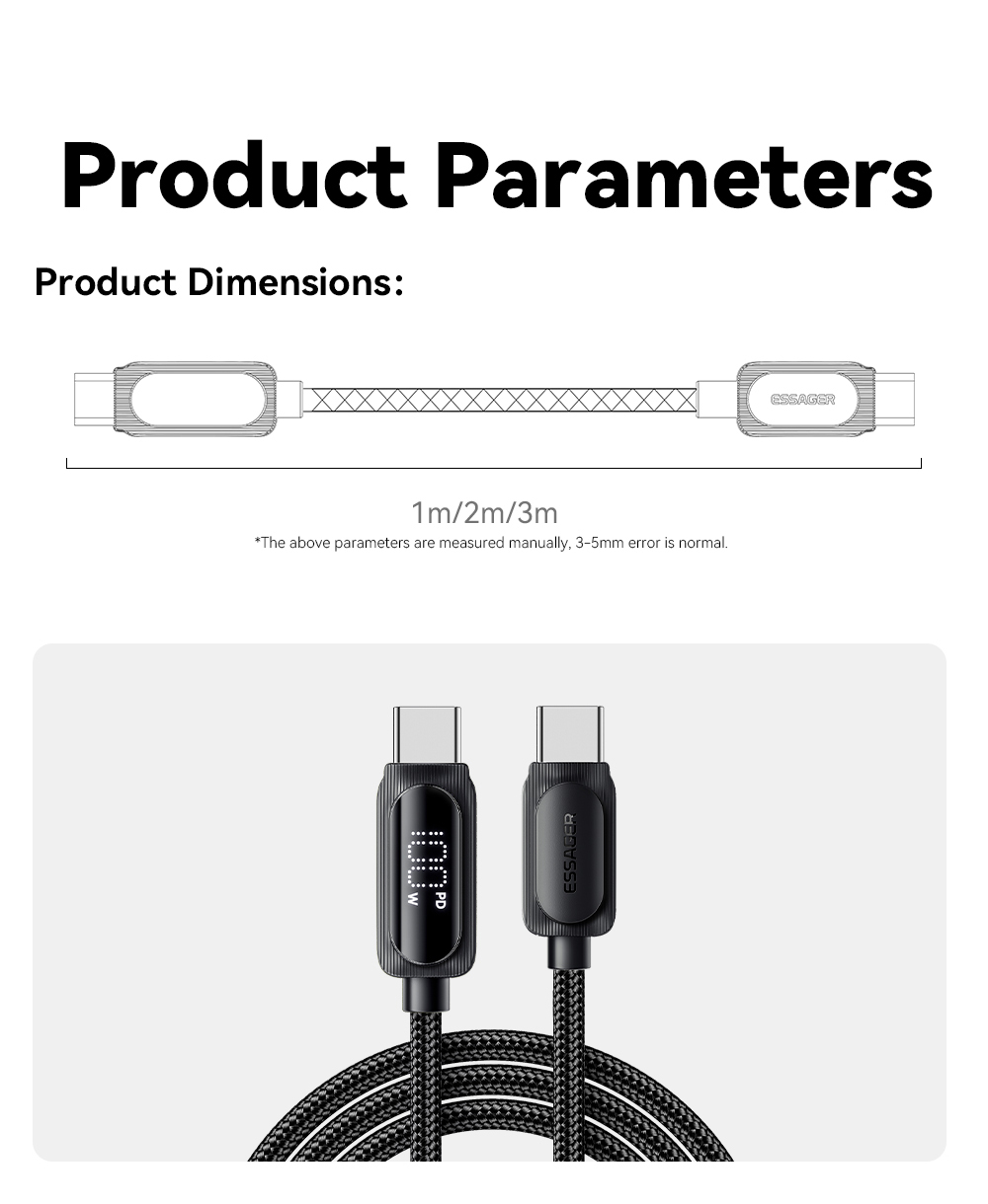 Zinc Alloy USB C Fast Charging Cable 60W 100W ESSAGER ES-X57 Series