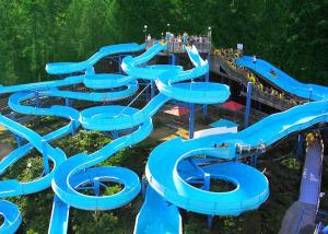 Quality Bright Blue Fiberglass Open Spiral Slide Adult Swimming Pool Equipment wholesale