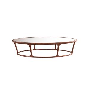 Quality Luxury Small Glass Top Side Table Ellipse Shape Mortise And Tenon Joint Base wholesale