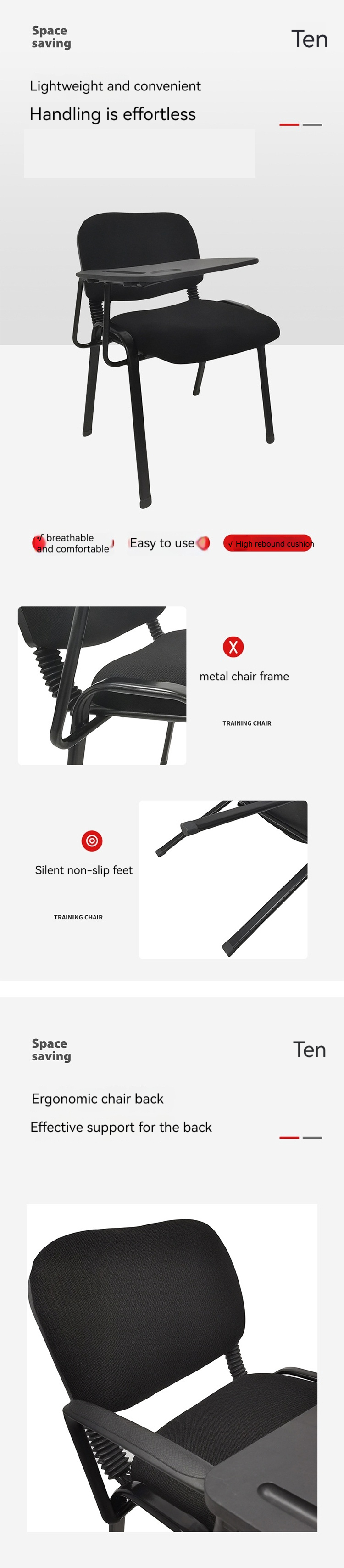 Staff Office Employee Chair Blue Fabric Training Chair with Writing Board