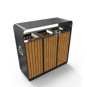 Quality 3 Compartment 40L 10.5gal Outdoor Wooden Trash Can wholesale