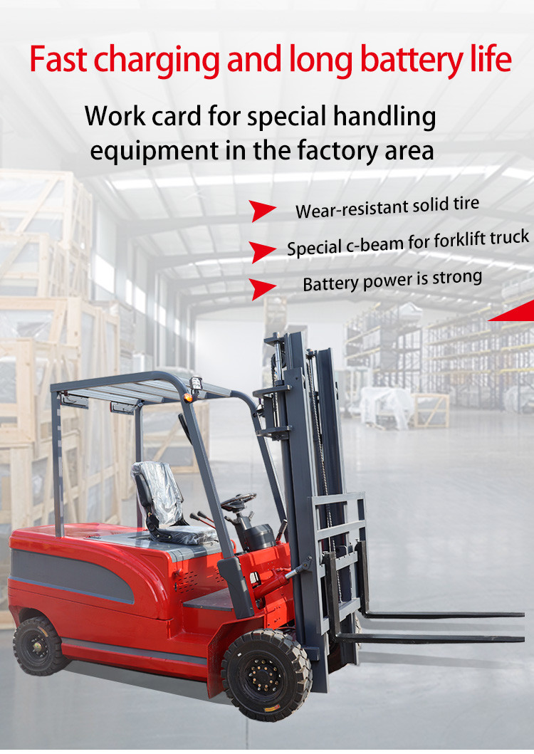 5000 Lb Four Wheel Electric Forklift Pneumatic Tires And Hydraulic Electromagnetic Brake