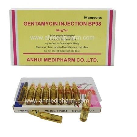 Gentamycin Sulphate Injection 80mg/2ml 10's/box GMP medicine injection BP/CP/USP