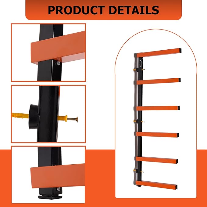 Indoor Outdoor Wall Mount Lumber Organizer and Wood Organizer with 3-Level Metal Rack