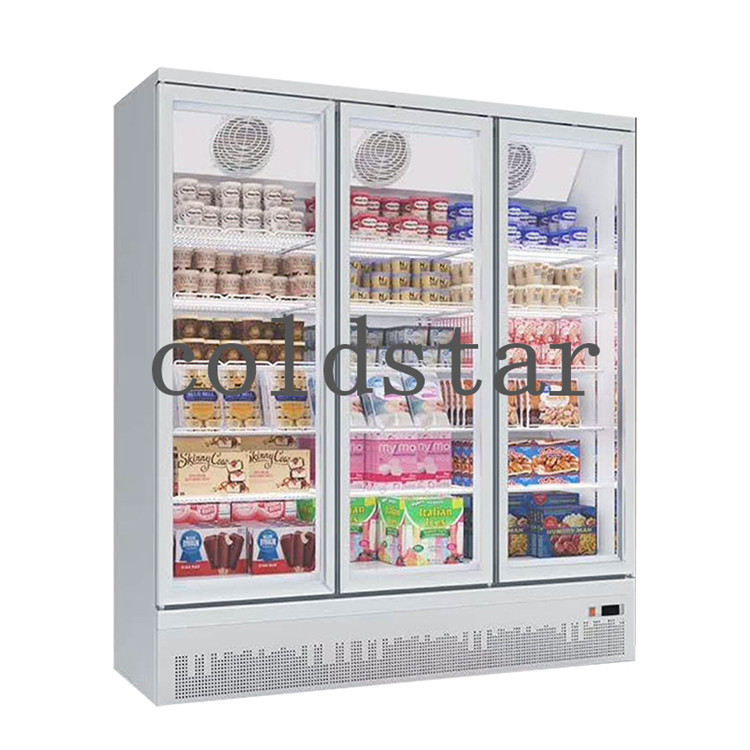 Supermarket Cold Drink Display Refrigerator 2 Glass Doors Upright Freezer