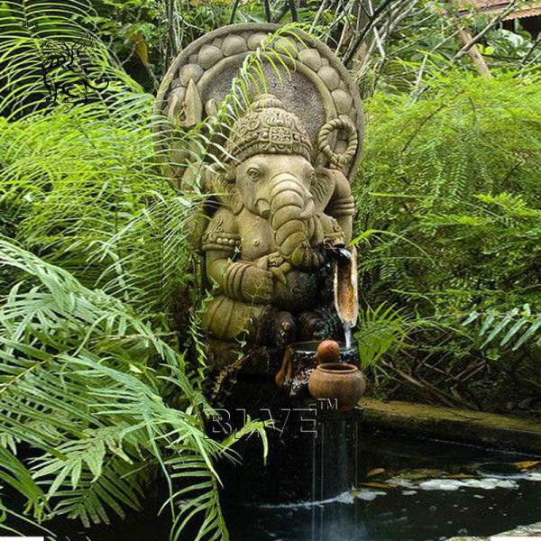 BLVE Marble Lord Ganesha Statue Water Fountain Natural Stone Carving Hindu God