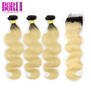 Quality 1b 613 Blonde Weave Hair Extensions , Blonde Weave Human Hair With 4*4 Lace Closure wholesale