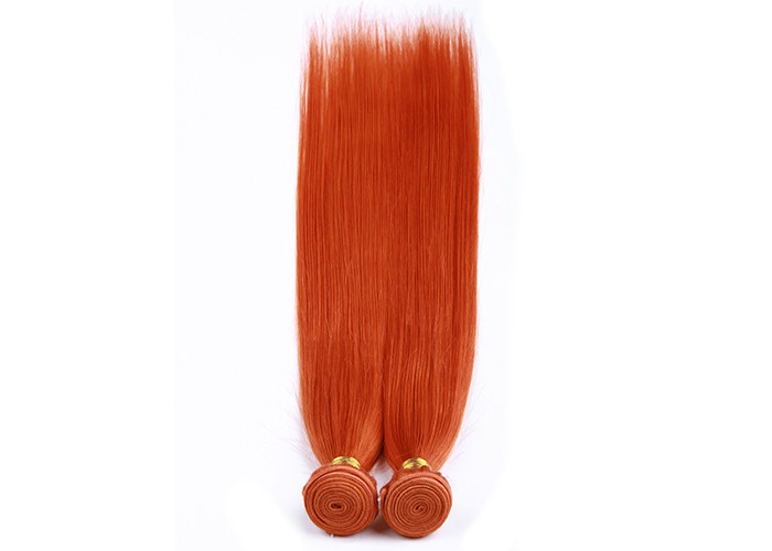 Orange Virgin Human Hair Extensions 12 Inch Double Stitch Weft Single Drawn