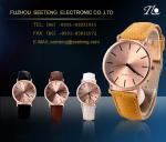 Rose golden case simple style wrist watch with mature color PU leather strap for