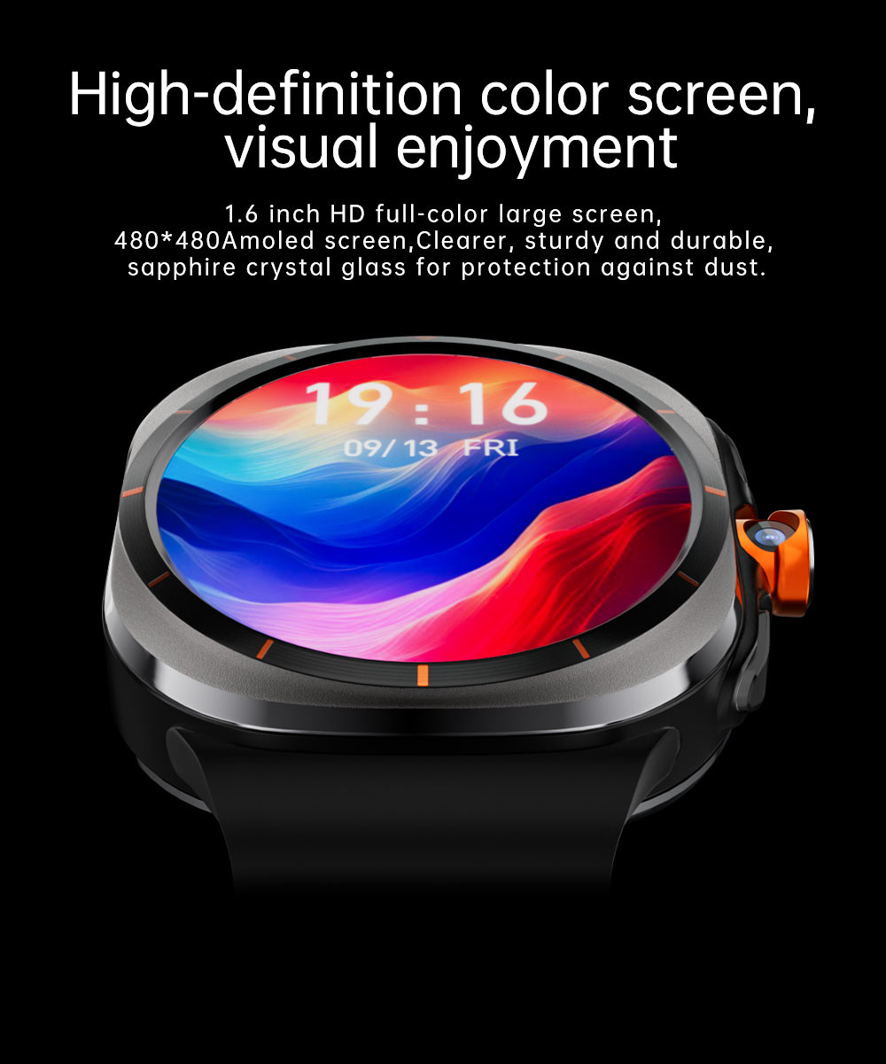U8 Ultra AMOLED Android 9.0 Smart Watch Men 5G SIM Card WiFi GPS Rotating Camera Sport