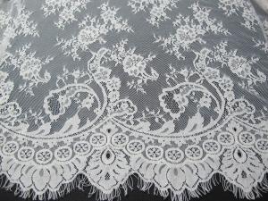 Quality Soft Nylon Cotton Eyelash Lace Trim , Wedding Dress White Lace Fabric wholesale