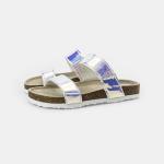 PU Upper Double Strap Flat Sandals , Slip Resistant Casual Slide Sandals