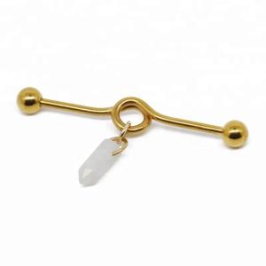 Quality Fashion body piercing industrial barbell with milky white stone wholesale