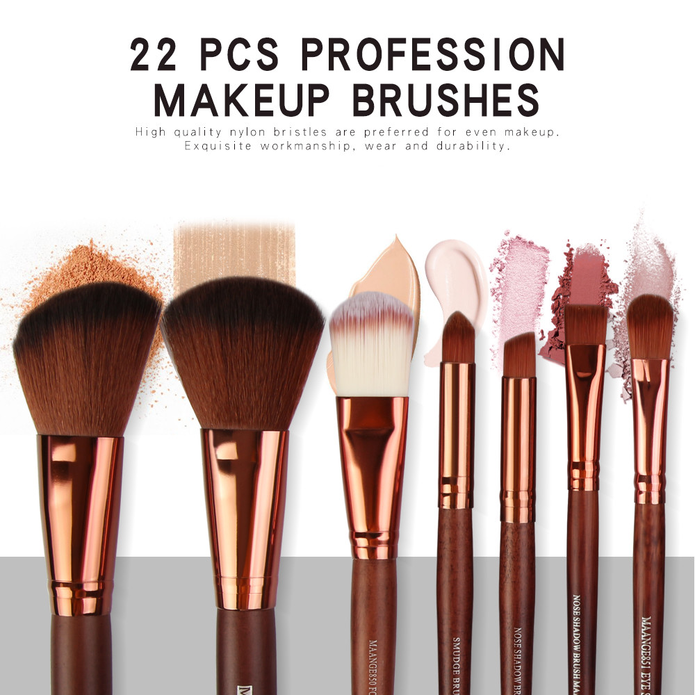 lWholesale 22 Pieces Brown Color Makeup Brushes Fan Brush Best Make up Brushes