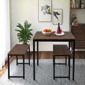 Quality Brown Two Benches 3pcs Dining Room Table And Chair Set 29lbs Table Weight wholesale