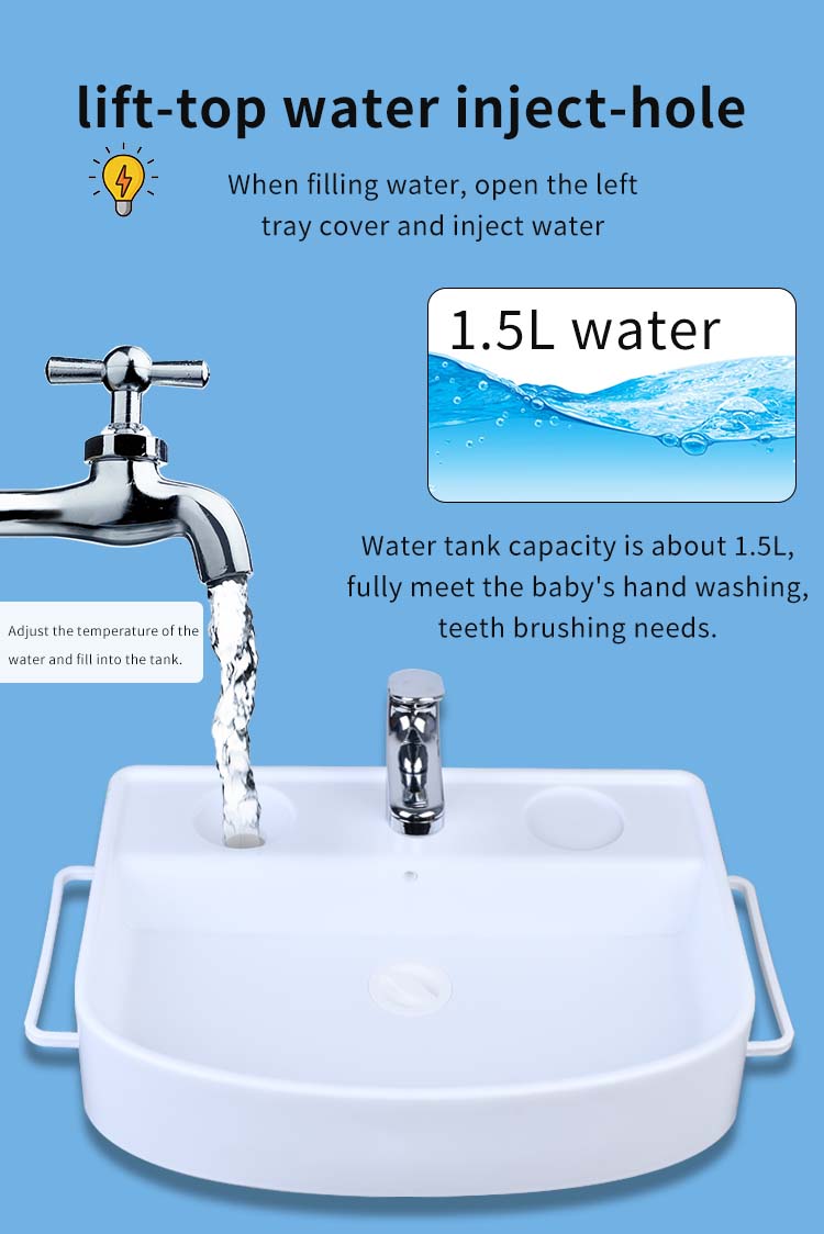 Ouninbear Sink Kids Wash Basin Plastic With Light And Water Tank In White