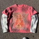 Double Layer Long Sleeve Shirt Dirty Mens Distressed Long Sleeve Shirt 200Grams