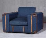 Industrial Style Retro Rattan Vintage Solid Wood Jean Fabric Sofa Set