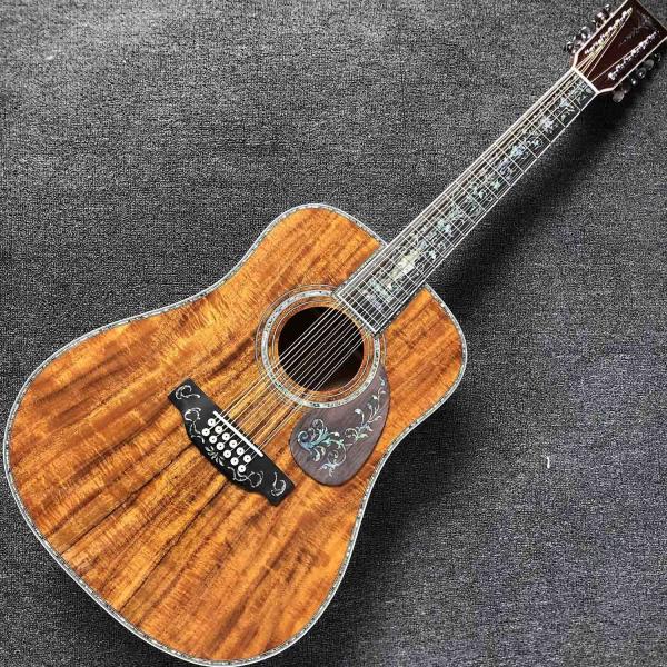 Custom 12 Strings Solid KOA Wood Top Guitar Ebony Fingerboard Real Abalone Shell