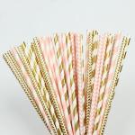7.75" Party Event Striated Pink And Gold Striped Paper Straws