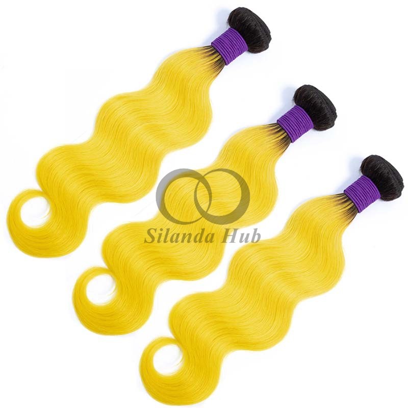 #T1B/Yellow Body Wave Remy Human Hair Bundles Sew In Weave Bundles Brazilian Bundle Deals