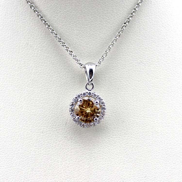 Women Jewelry 8mm Round Sapphire Cubic Zircon Pendant Necklace (JR055-P)