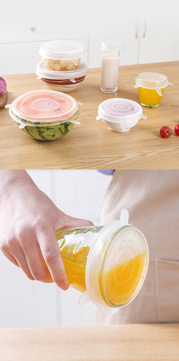 Flexible Transparent Silicone Food Storage 6 Pack Set Microwave Reusable Silicon Stretch Lid