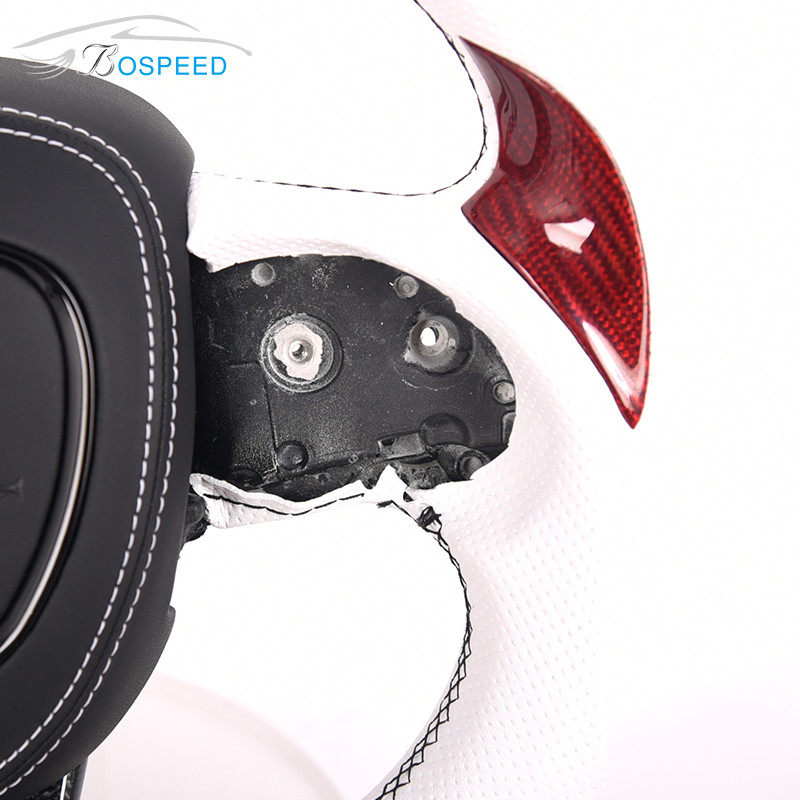 Custom White Carbon Fiber Challenger Steering Wheel Smooth Leather
