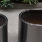 Outdoor black cylinder medium cast iron flower pot with wheels