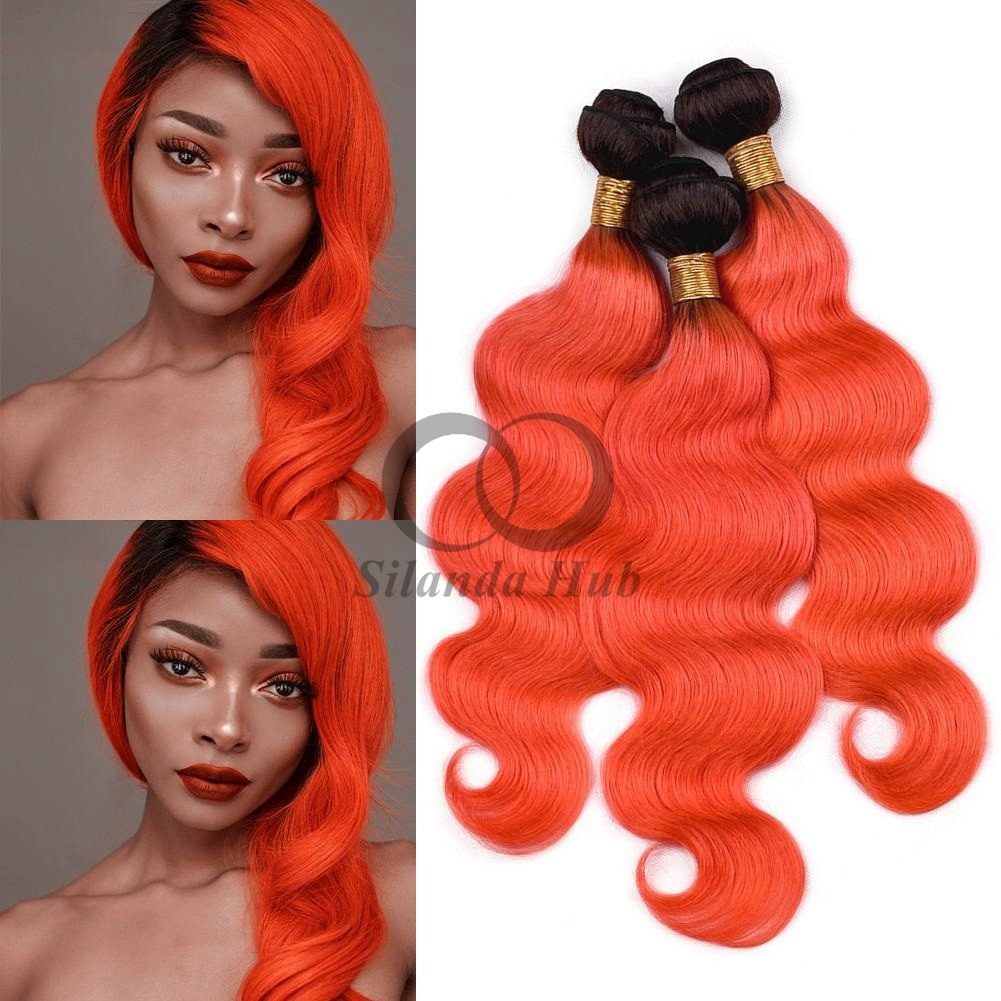 #T1B/Orange Red Body Wave Remy Human Hair Bundles Sew In Weave Bundles Brazilian Bundle Deals