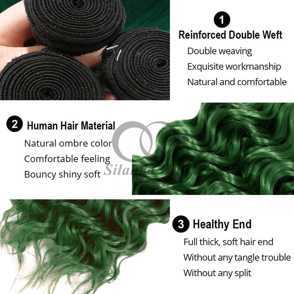 #T1B/Green Deep Wave Remy Human Hair Bundles Sew In Weave Bundles Brazilian Bundle Deals