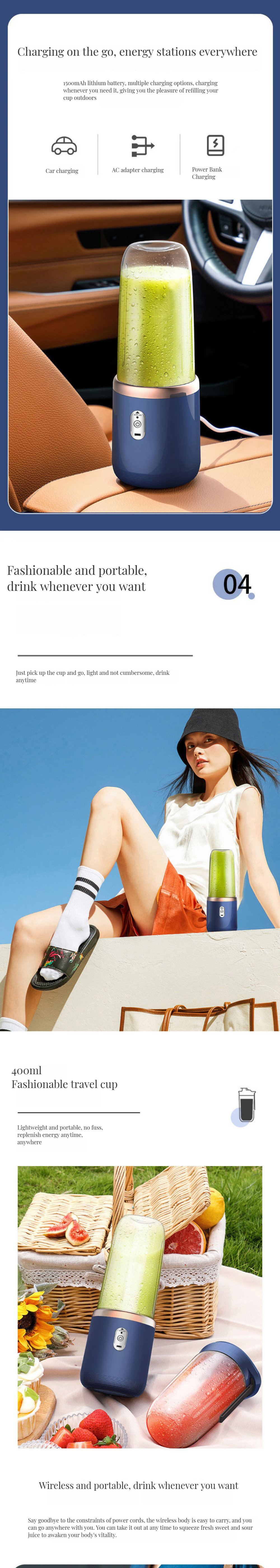 Portable USB Charging Six-Blade Juicer for Healthy Vegetable Drinks Custom Color