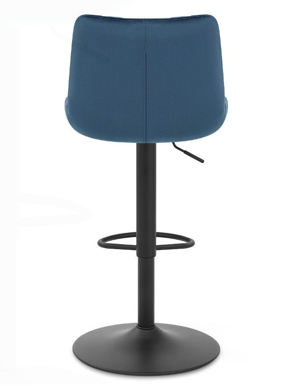 Blue Velvet Kitchen Bar Stools With Adjustable And Swivel Black Leg