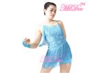 Latin Dance Competition Costumes With Asymmetrical Camisole Sequin Biketard