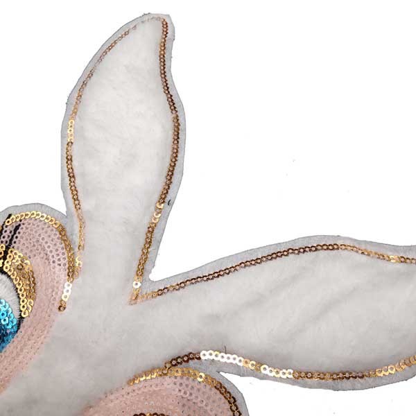 White Smile Rabbit Sequin Embroidery Patches Single Side Any Size Available