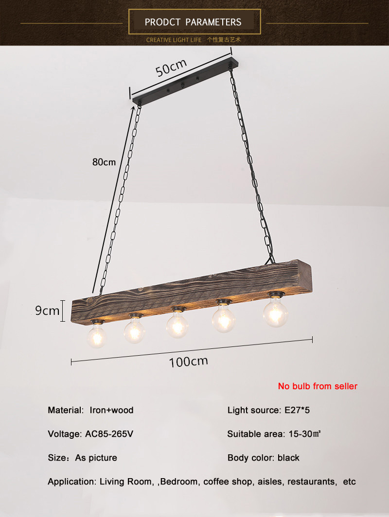 Solid Wood Chandelier Creative Industrial Style Restaurant Living Room Hot Pot Shop vintage pendant lights(WH-VP-214)