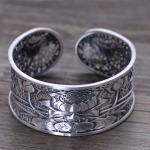 Vintage Handmade Engraved Designs Flower Sterling Silver Cuff Bracelet(058233)