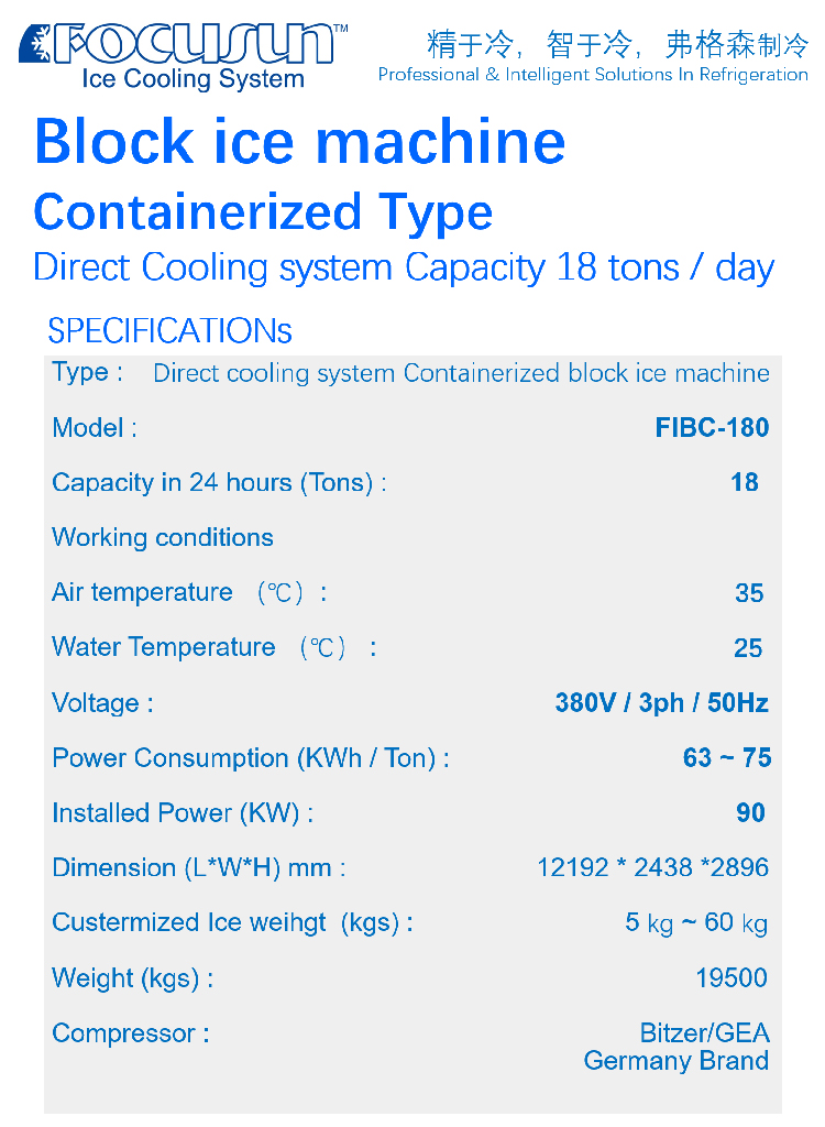 18 Ton/Day Containerized Direct Cooling Block Ice Maker Machine with Customized Design
