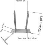 T Type Foot Shaped Steel Concrete Fence Post Anchors Galvanised 100 X 200 X 50mm