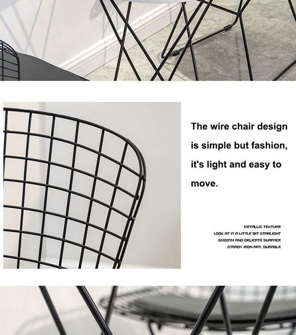 Wire Metal Frame Dining Chairs And Table With Leather Cushion Black UK-LM006