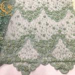 Handmade Green Mesh Exquisite Beads Lace Fabric For Dress Making