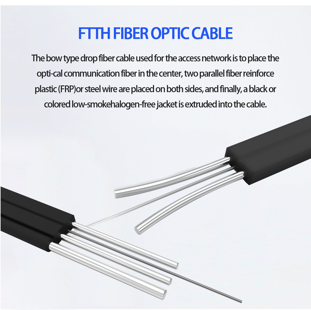 Optic Fiber Cable FTTH Flat Drop Cable with FRP Strength LSZH Jacket Optical Fiber Cable