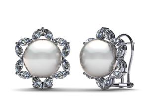 Quality 14K White Gold Jewelry &amp; White Freshwater Cultured Pearl Marquise Earring wholesale