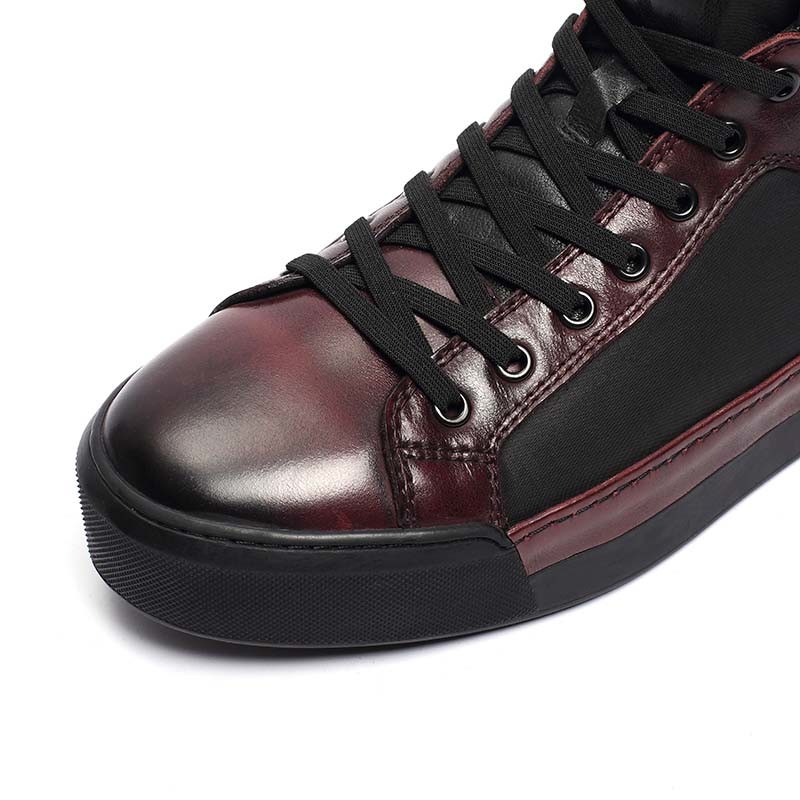 ODM Burgundy Anti Skid Cow Leather Sneakers Euro 46size
