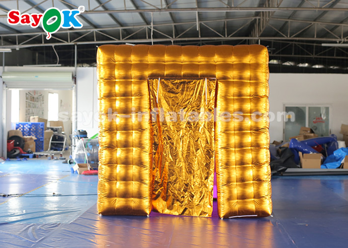 Event Booth Displays 2.5M Golden Inflatable LED Air Photo Booth With Colored Lights SGS ROHS