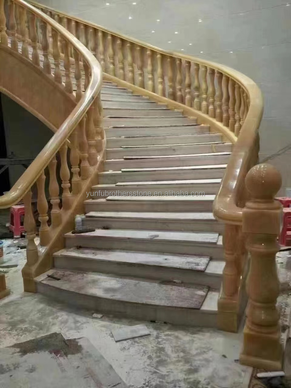 White and Green Onyx Marble Handrail for Staircase Modern Polished Balustrades Column