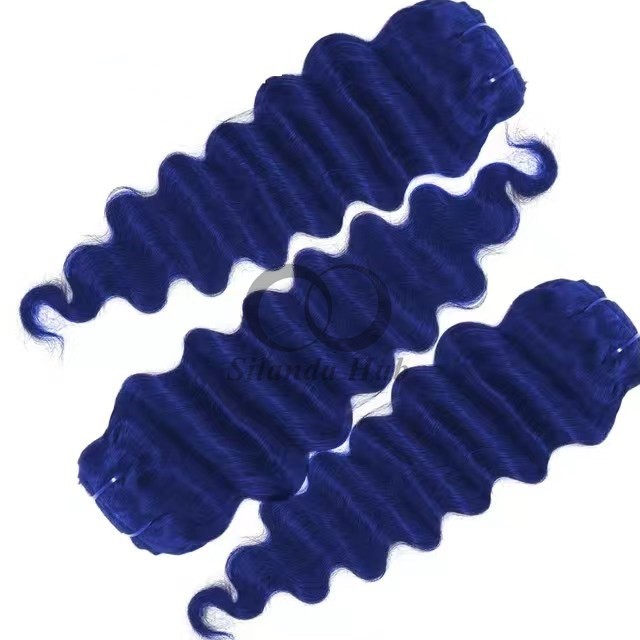 Blue Loose Deep Wave Remy Human Hair Bundles Sew In Weave Bundles Brazilian Bundle Deals
