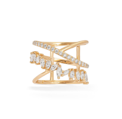 Party Statement Piece Sterling Silver Rhodium Plated Zig Zag Diamond Ring For Women
